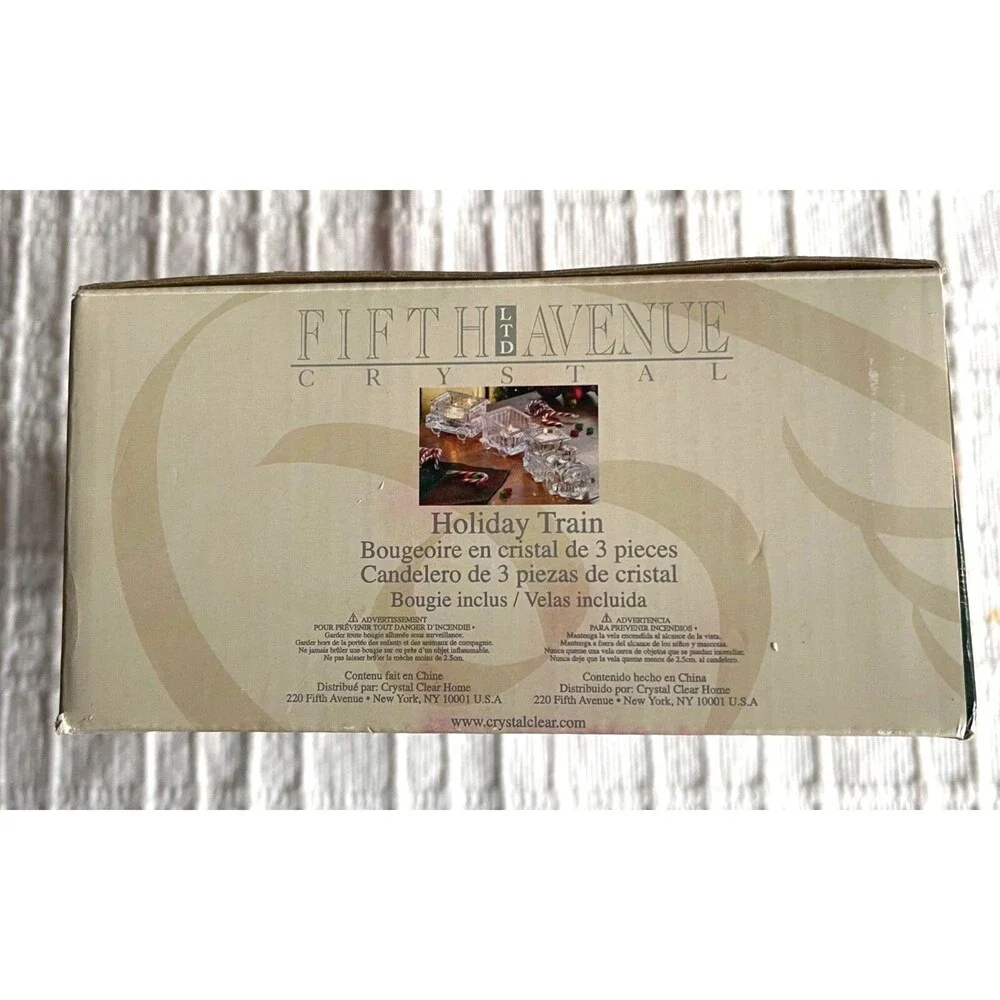 Fitz & Floyd Crystal Glass Train Votive 3pc Holiday Train Box Locomotive Wagon